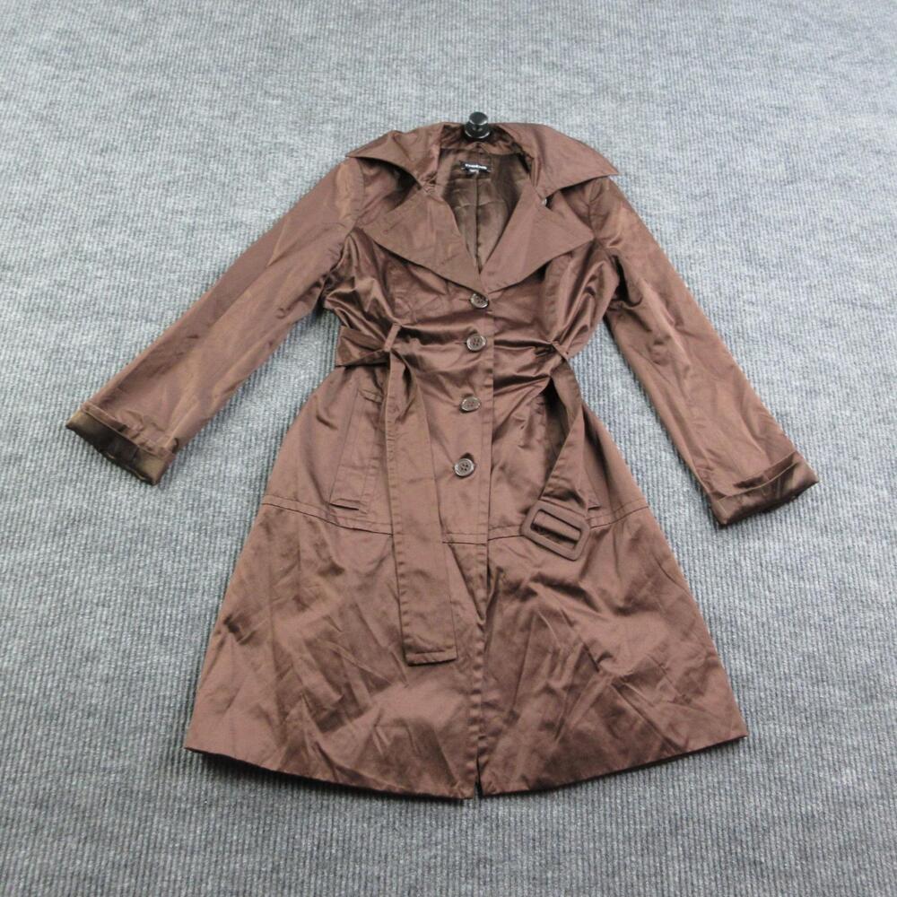 Bebe Coat Womens M Brown Trench Coat Belted Twill Cotton Blend Button Buckle